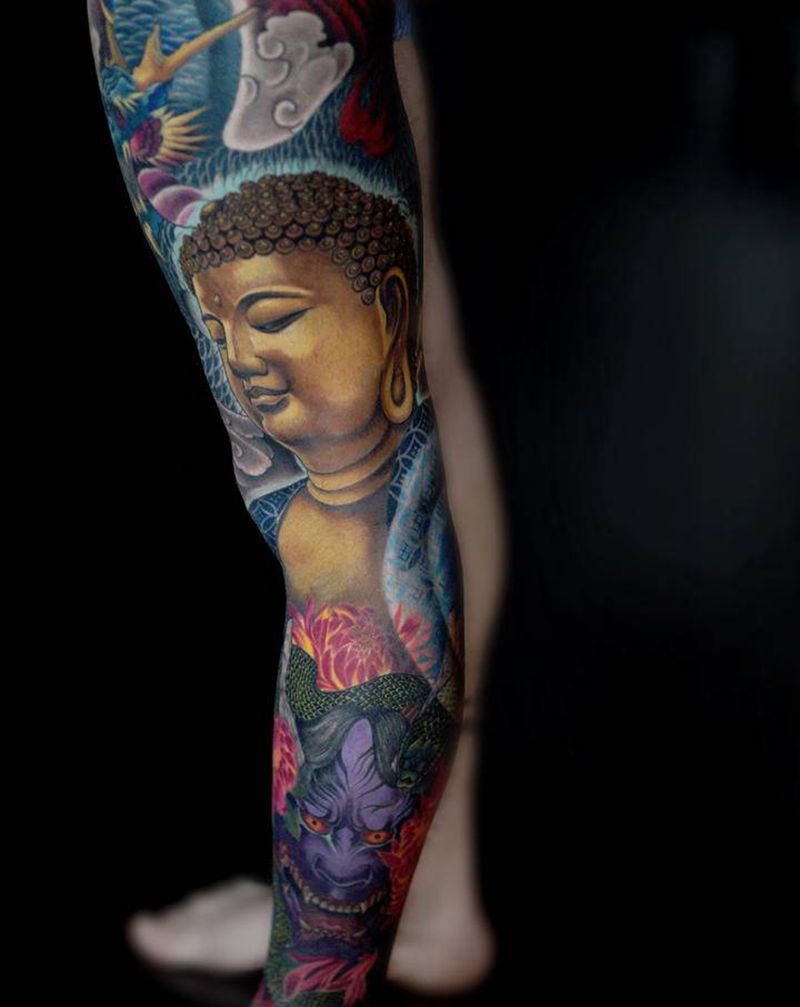 花腿纹身图片_脚部新传统纹身图案