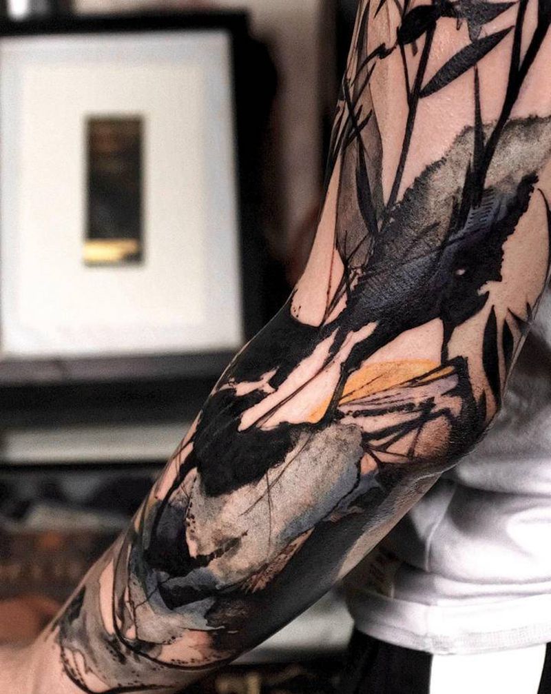 婆娑初_纹身图片_手臂水彩水墨纹身图案