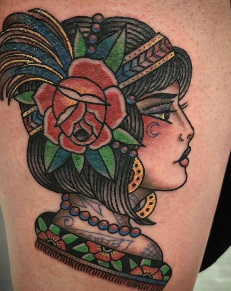 大腿old school纹身图片_腿部Old School纹身图案