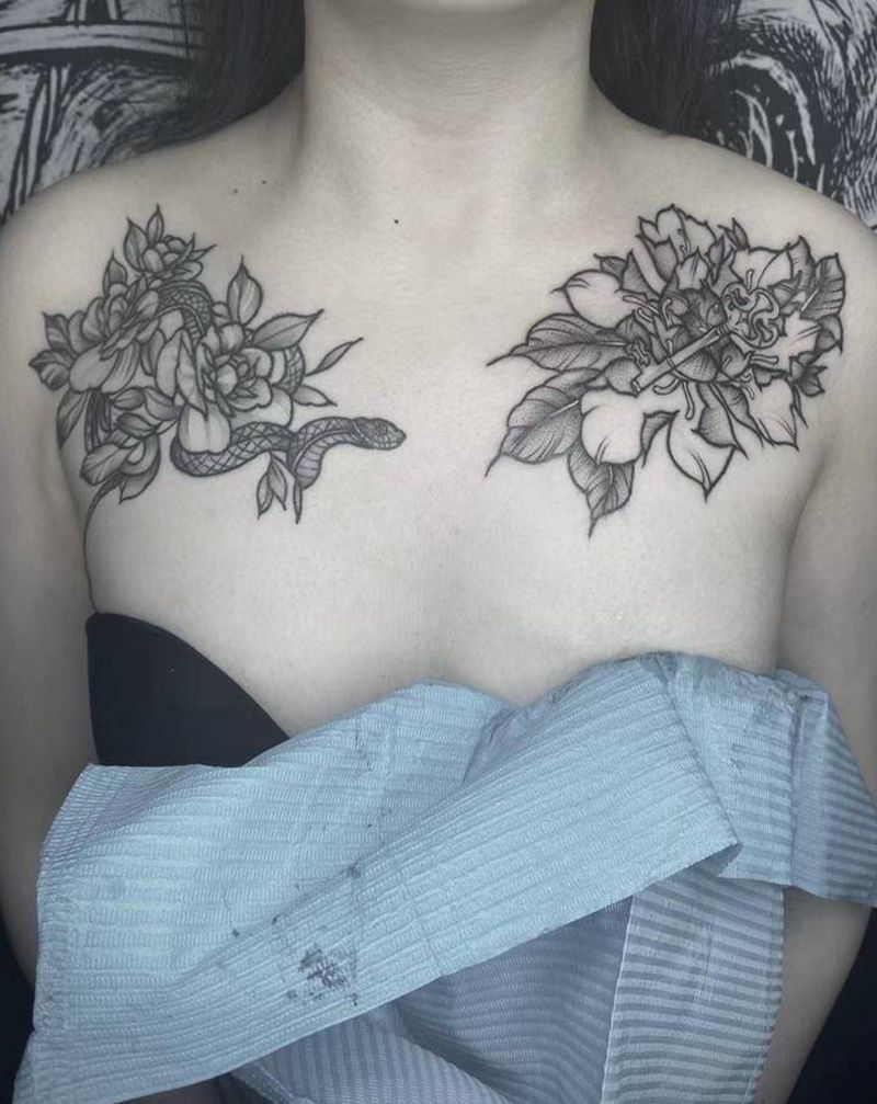 做对小肩花纹身图片_肩部纹身图案