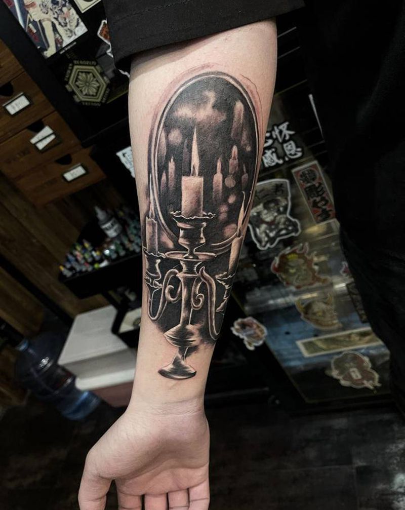 烛台纹身图片_手臂欧美写实纹身图案