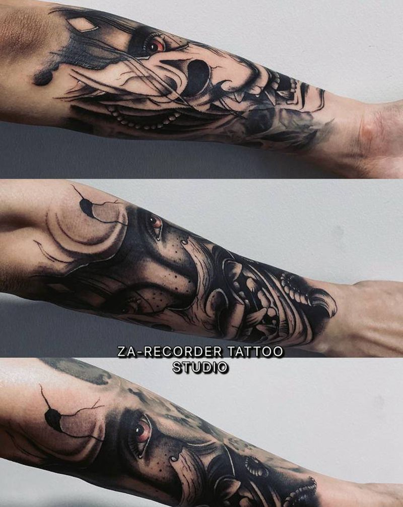 添加欧美黑灰 般若纹身图片_手臂欧美写实纹身图案