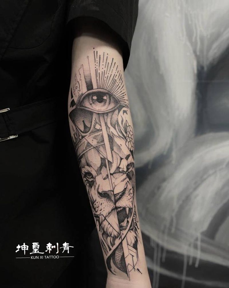 狮子纹身图片_欧美写实纹身图案