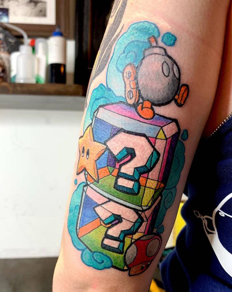 彩色马里奥纹身图片_手臂New School纹身图案