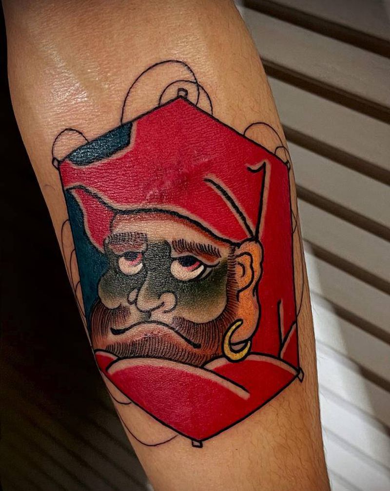 达摩小风筝纹身图片_手臂手部老传统Old School纹身图案