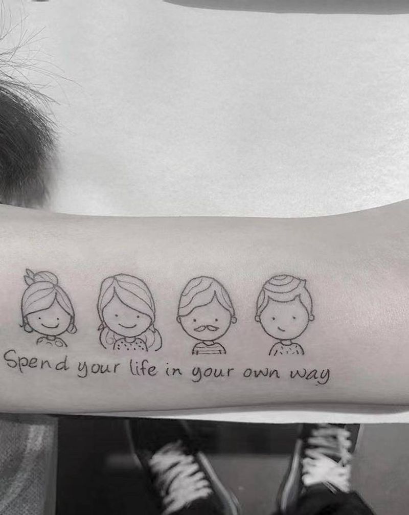 可可爱爱的一家门纹身图片_手部手臂New School纹身图案