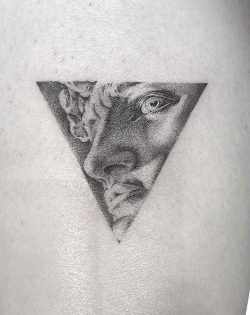 大卫纹身图片_腿部欧美写实单针纹身图案