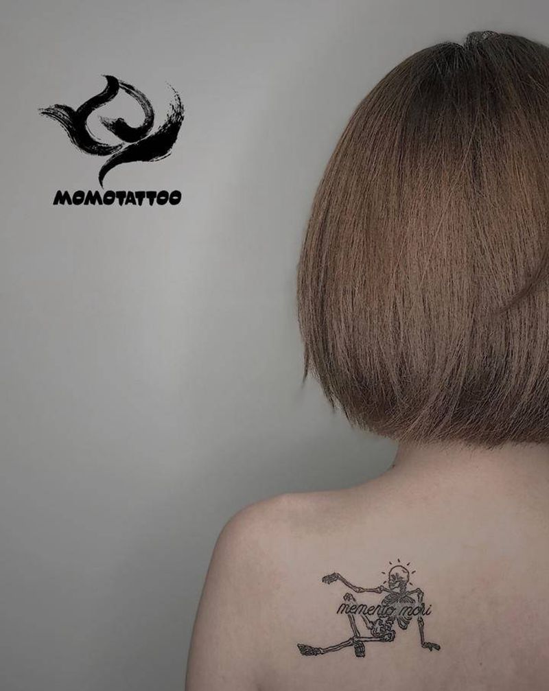 骷髅纹身图片_背部肩部几何欧美写实纹身图案