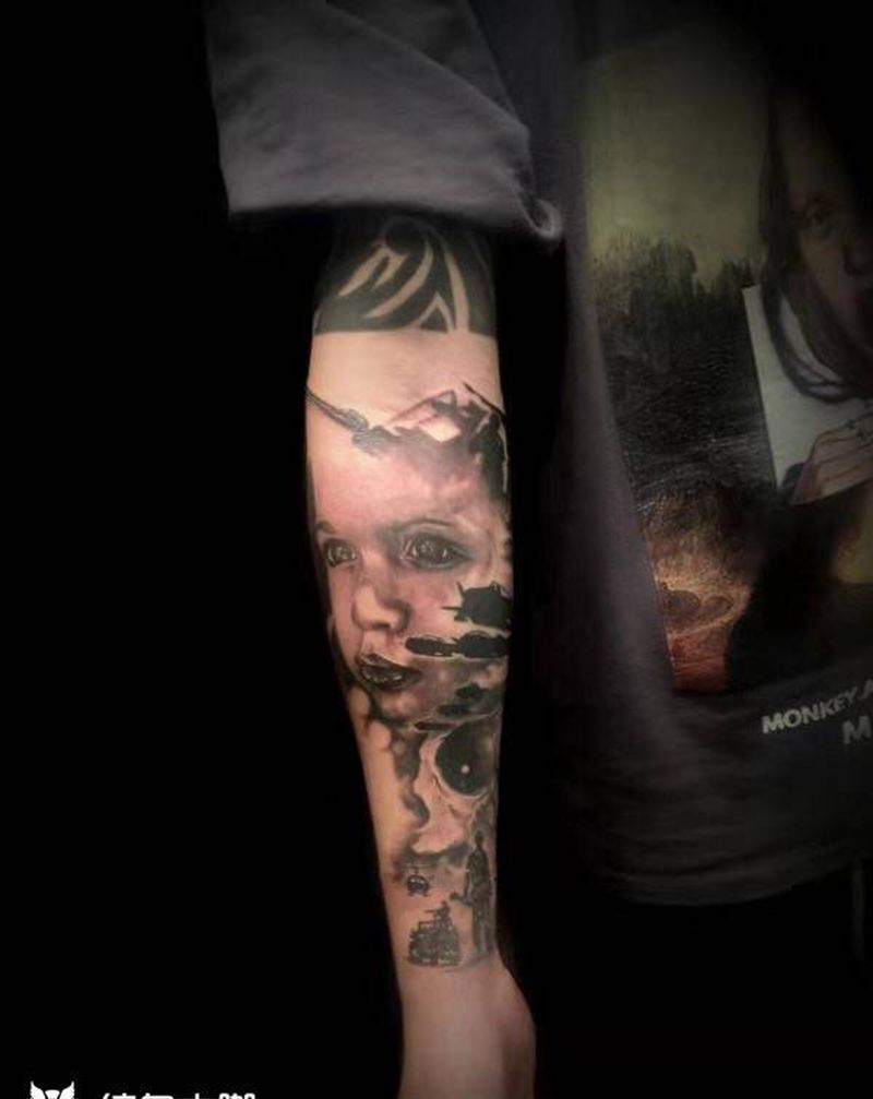 欧美写实纹身图片_手臂欧美写实纹身图案