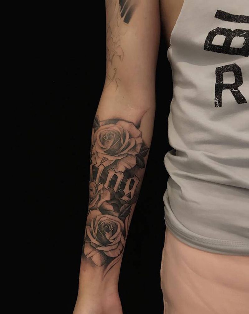 玫瑰纹身图片_手臂欧美写实纹身图案