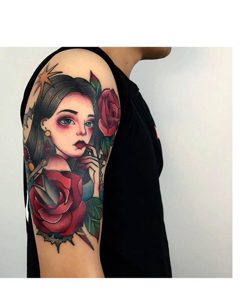 人物肖像设计纹身图片_手臂New School人像纹身图案