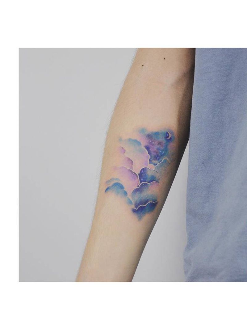 梦幻水彩天空纹身图片_手臂水彩纹身图案