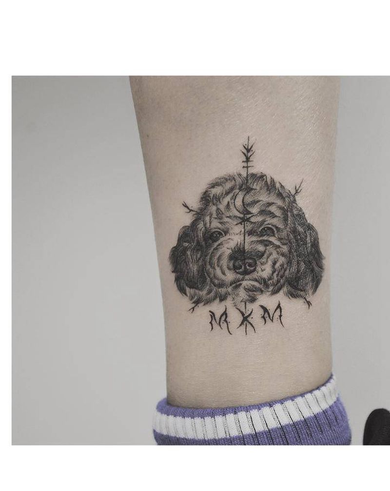 客人的爱宠纹身图片_腿部纹身图案