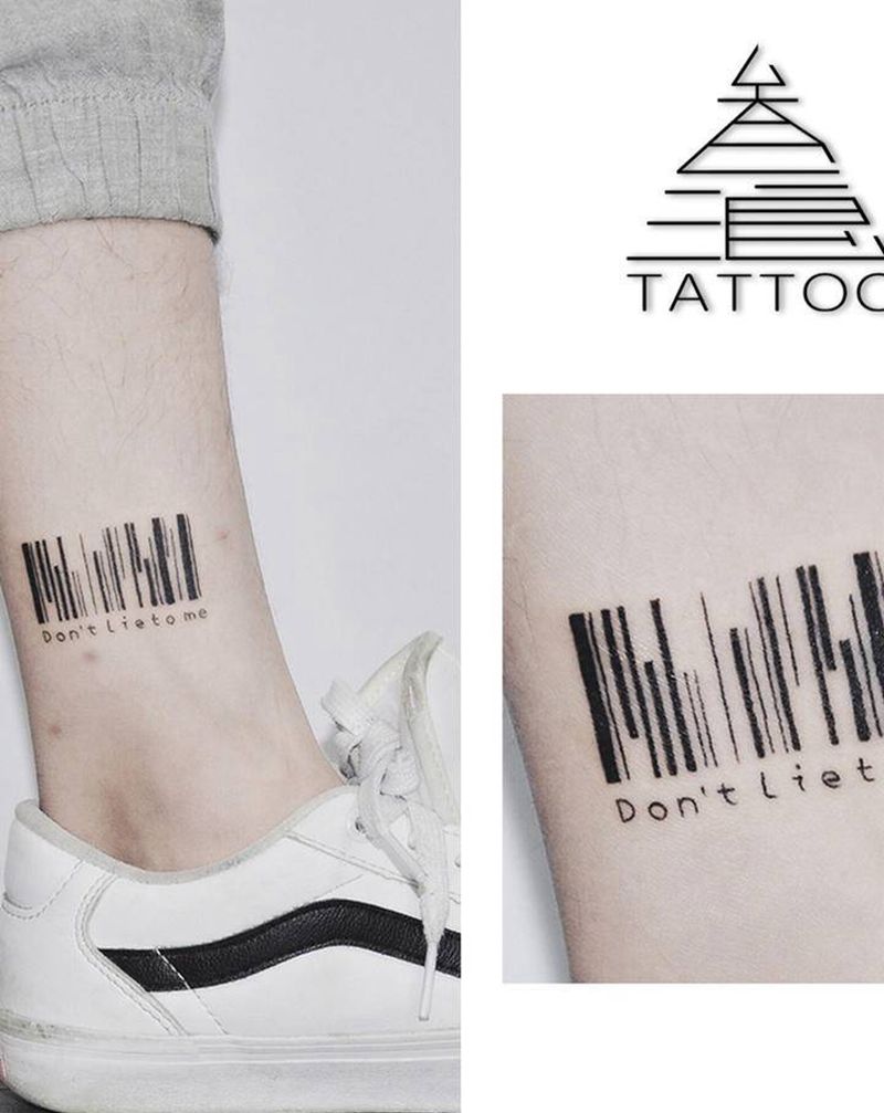 条形码纹身图片_腿部纹身图案