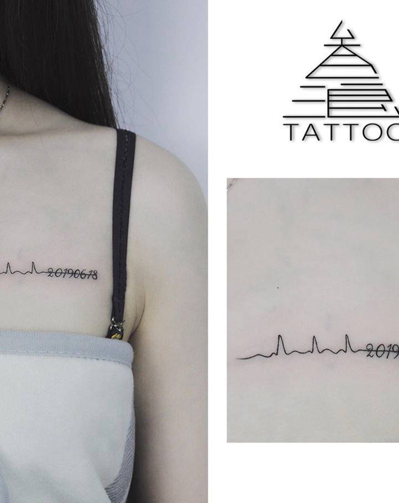 心电图纹身图片_胸部纹身图案