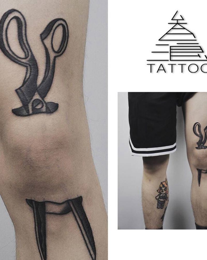 剪刀纹身图片_腿部纹身图案