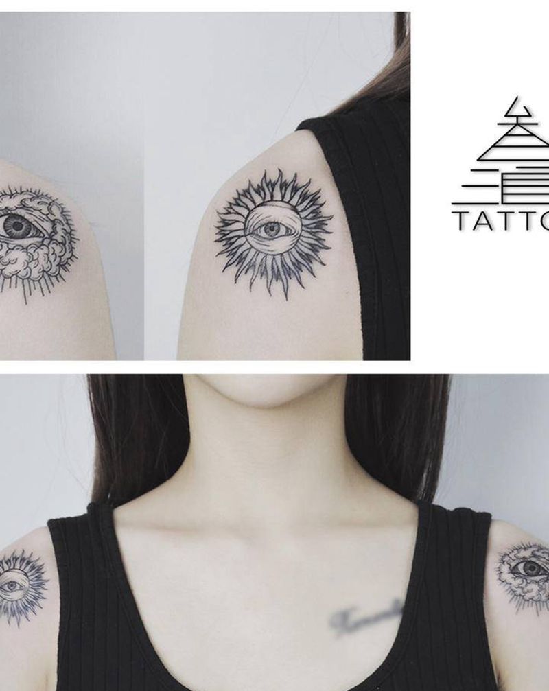 眼睛纹身图片_肩部纹身图案