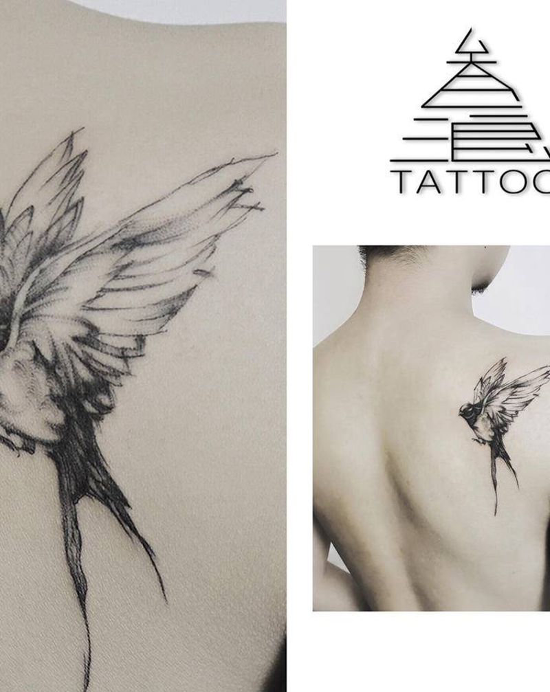 鸟纹身图片_肩部纹身图案