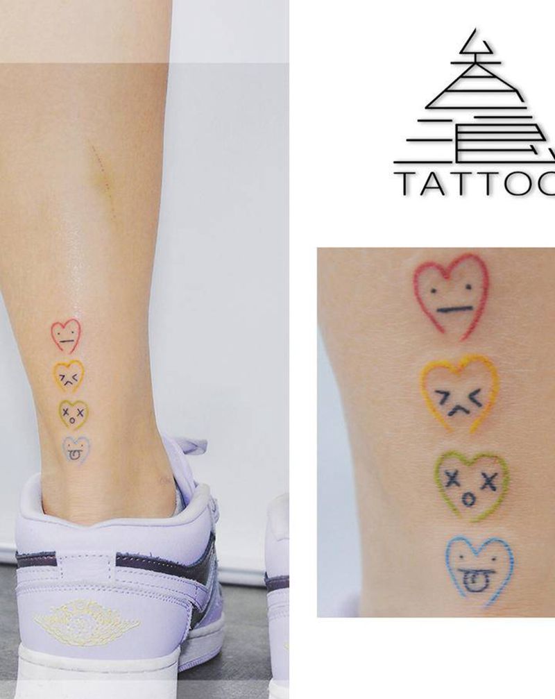 表情纹身图片_腿部纹身图案