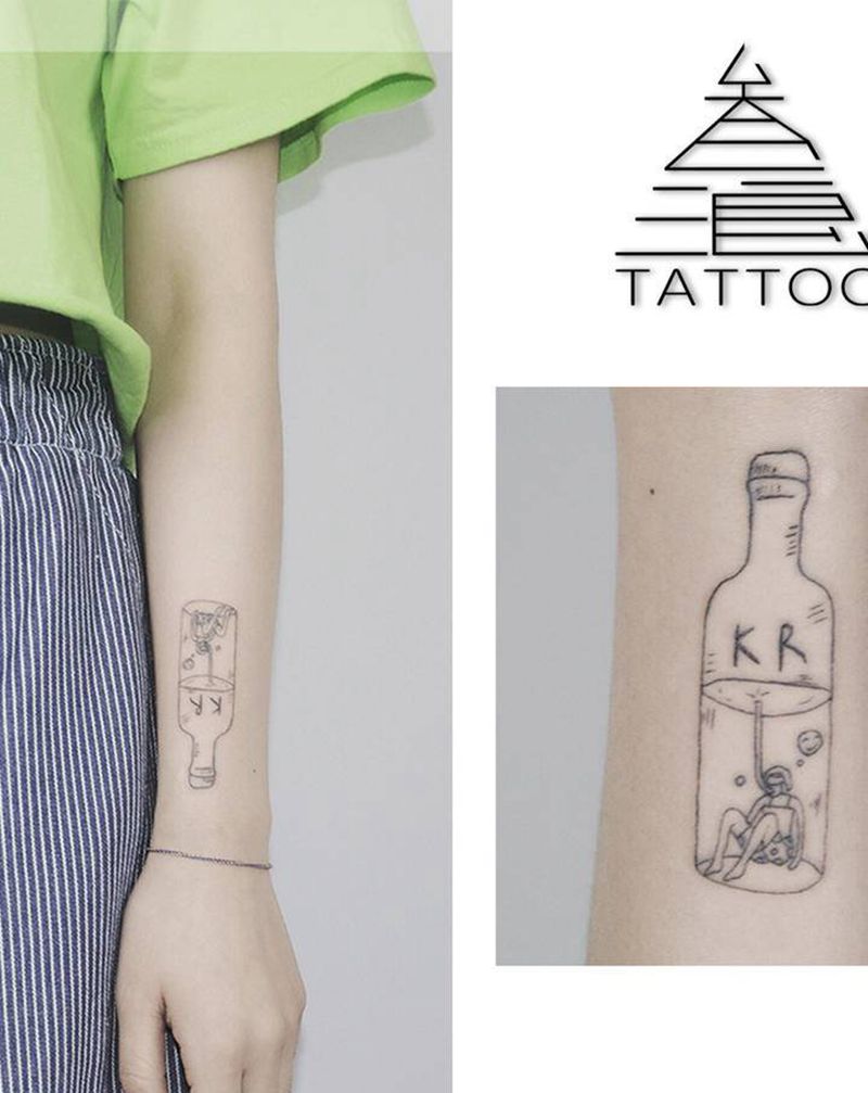 瓶子纹身图片_手臂纹身图案