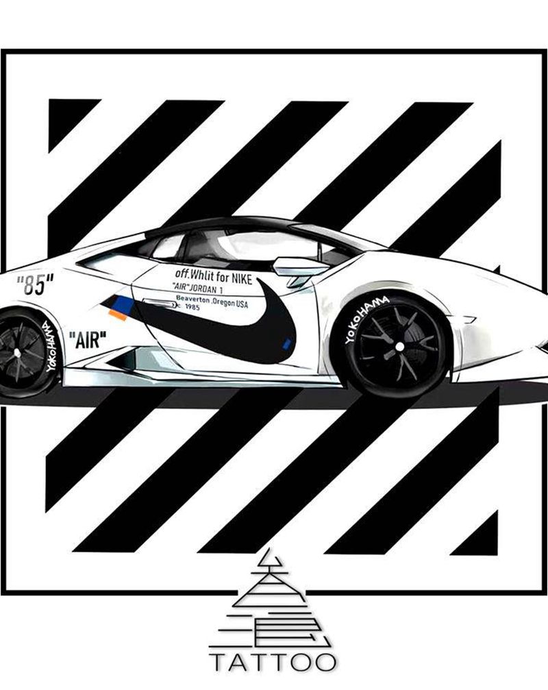 汽车纹身图片_腿部纹身图案