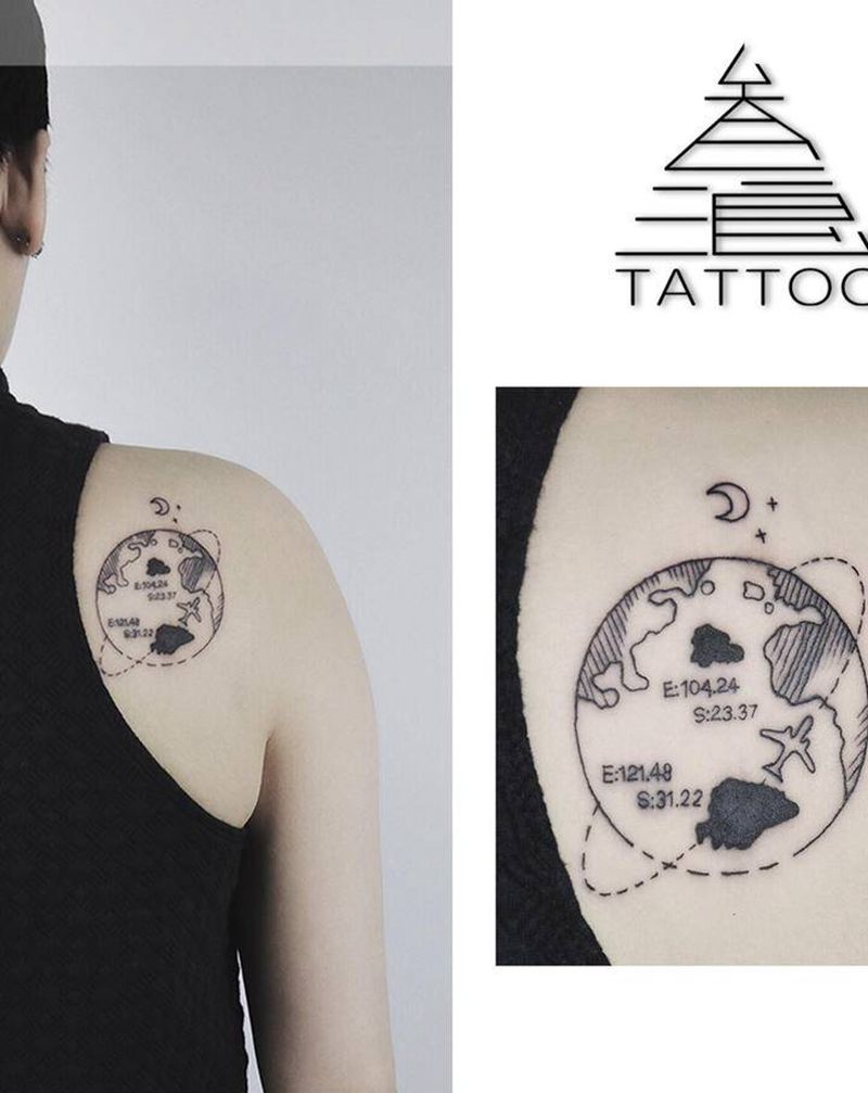 地球纹身图片_肩部纹身图案