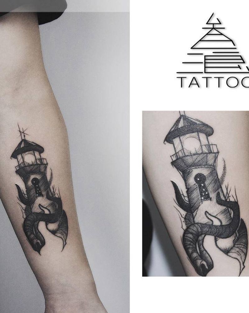 灯塔纹身图片_手臂纹身图案