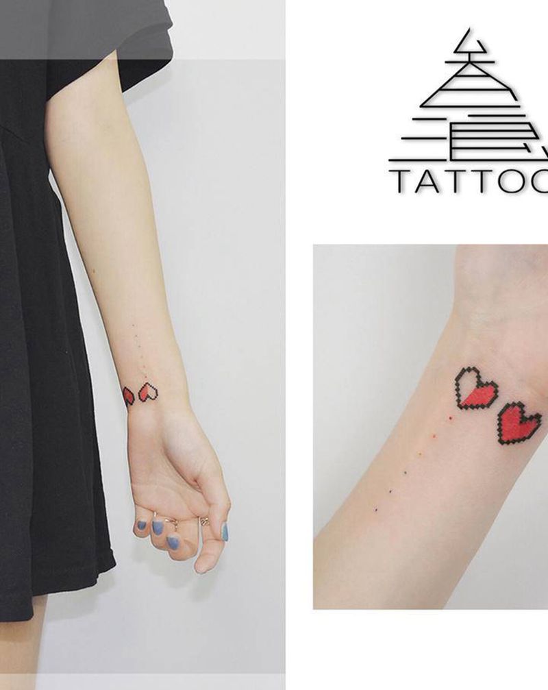 桃心纹身图片_手臂纹身图案