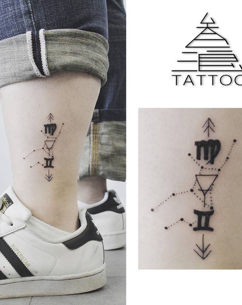 星座纹身图片_腿部纹身图案