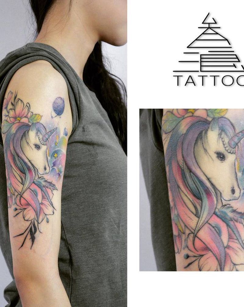 独角兽纹身图片_手臂纹身图案