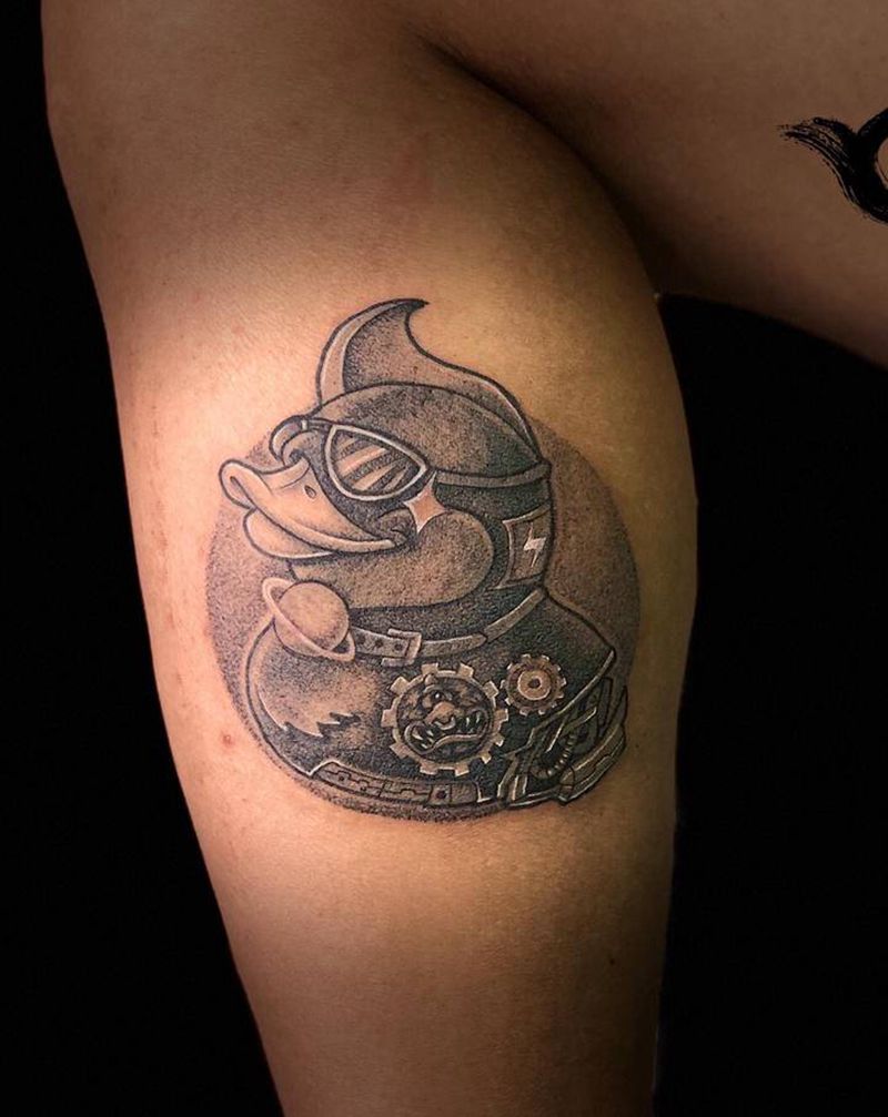 蒸汽朋克鸭子纹身图片_腿部图腾纹身图案