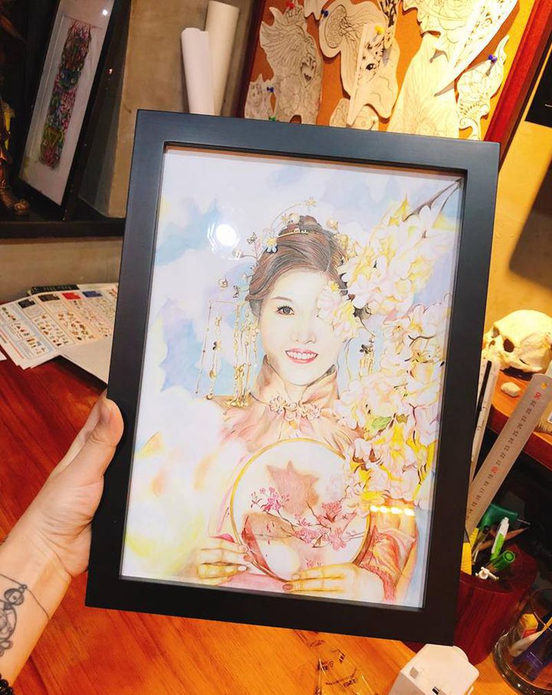 彩铅 手绘写实人物纹身图片_手臂腿部欧美写实New School人物花纹身图案