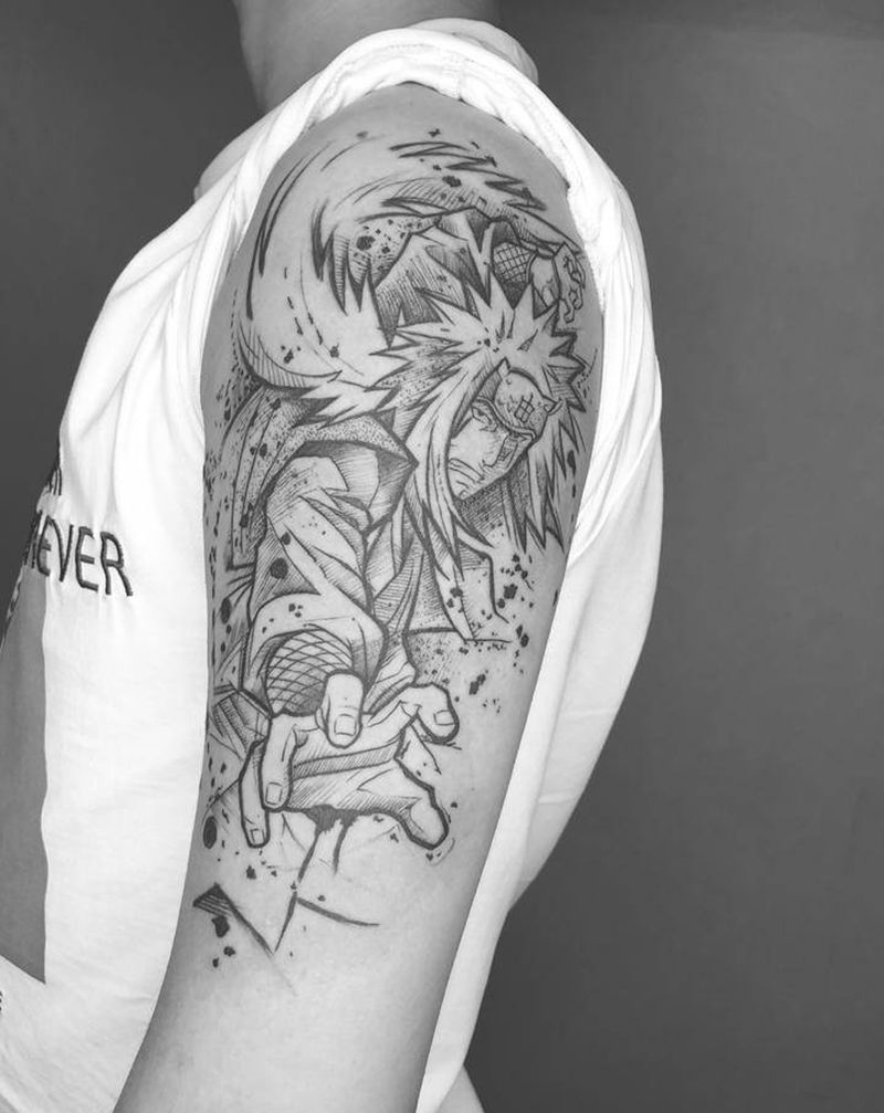 素描风动漫人物由里纹身图片_手臂腿部几何点刺纹身图案