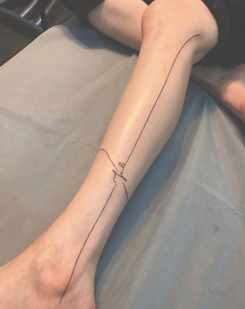 死亡直线纹身图片_腿部手臂几何直线线条纹身图案