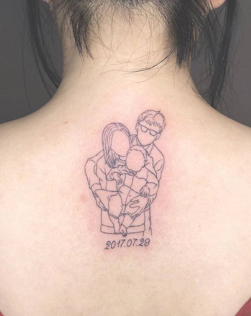 简笔画全家福纹身图片_手臂背部几何点刺纹身图案