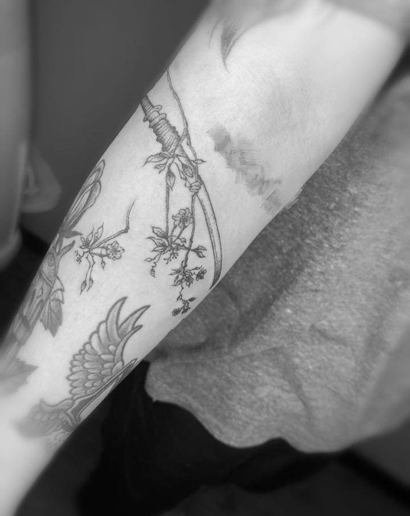 花臂添加纹身图片_手臂手部点刺几何花臂枝叶花纹身图案