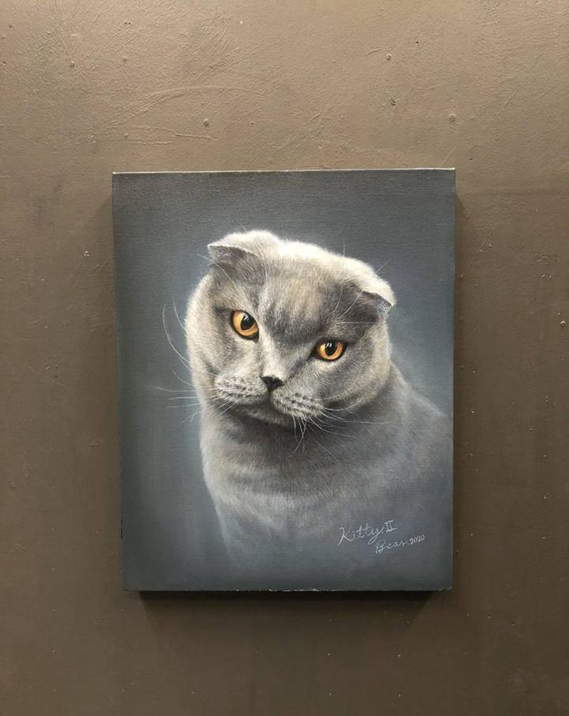 猫油画手稿纹身图片_欧美写实纹身图案