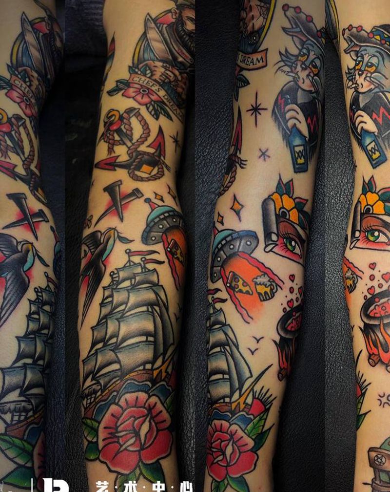 old school花臂纹身图片_手臂手部Old School纹身图案