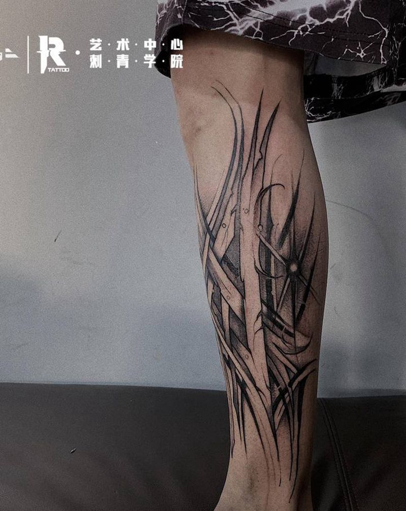 暗黑花体字纹身图片_腿部花体字纹身图案