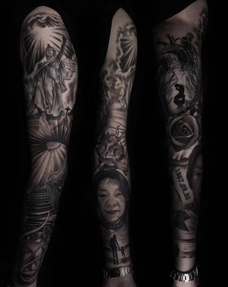 客户定制花臂纹身图片_手臂手部欧美写实纹身图案