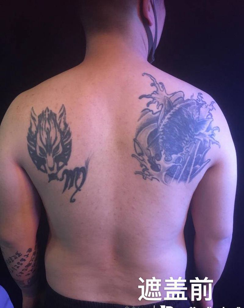 遮盖作品纹身图片_背部新传统纹身图案