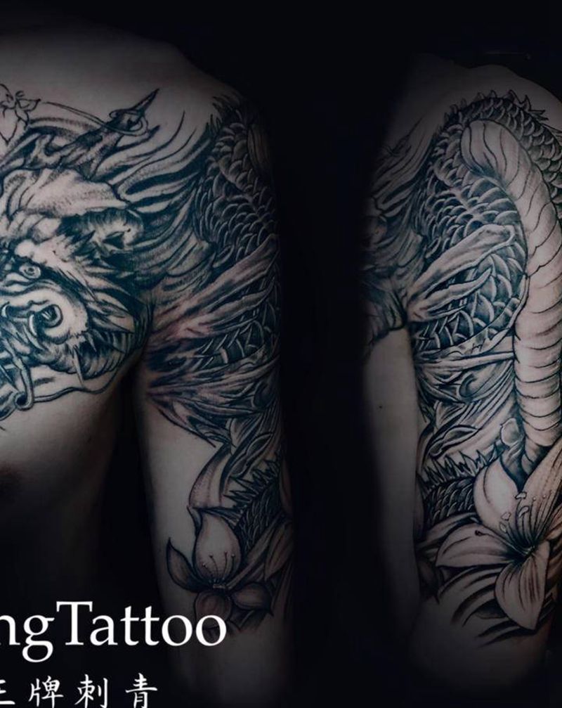 老式过肩龙纹身图片_新传统纹身图案