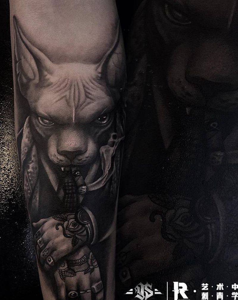 司芬克斯纹身图片_手臂欧美写实纹身图案