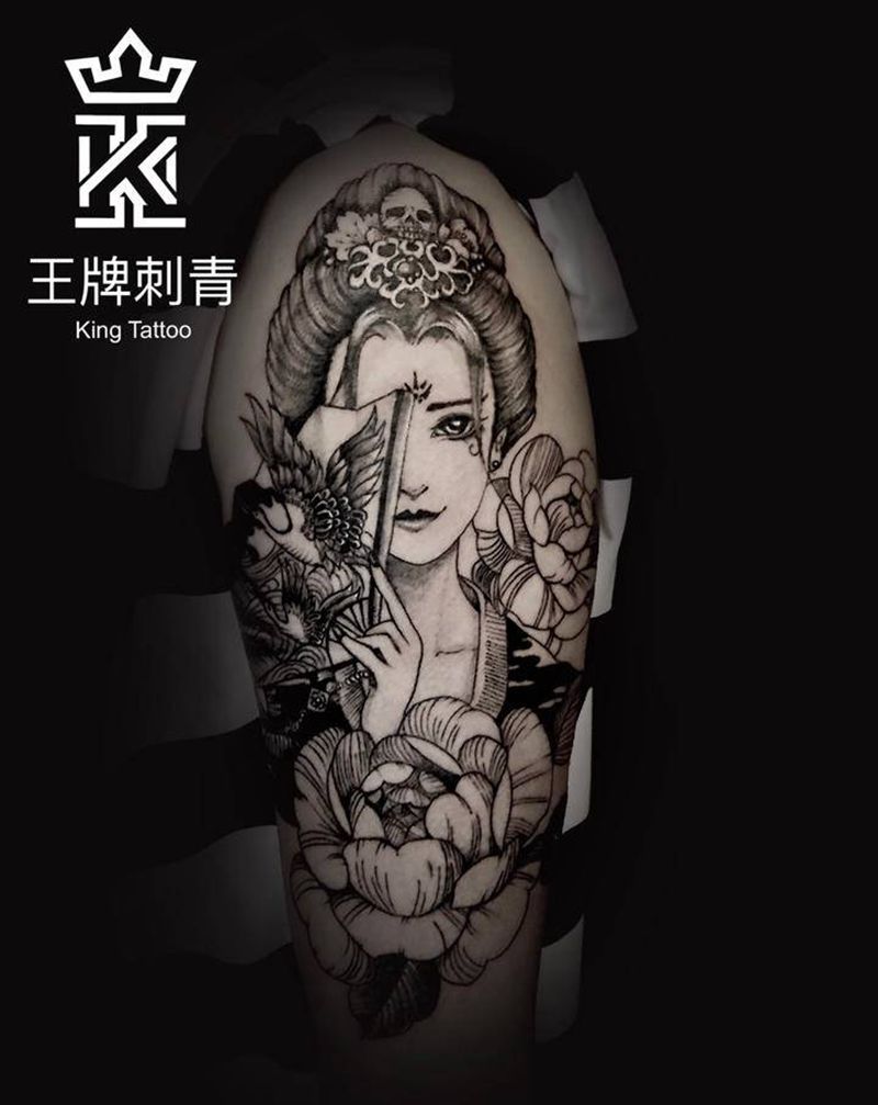 艺伎纹身图片_新传统纹身图案