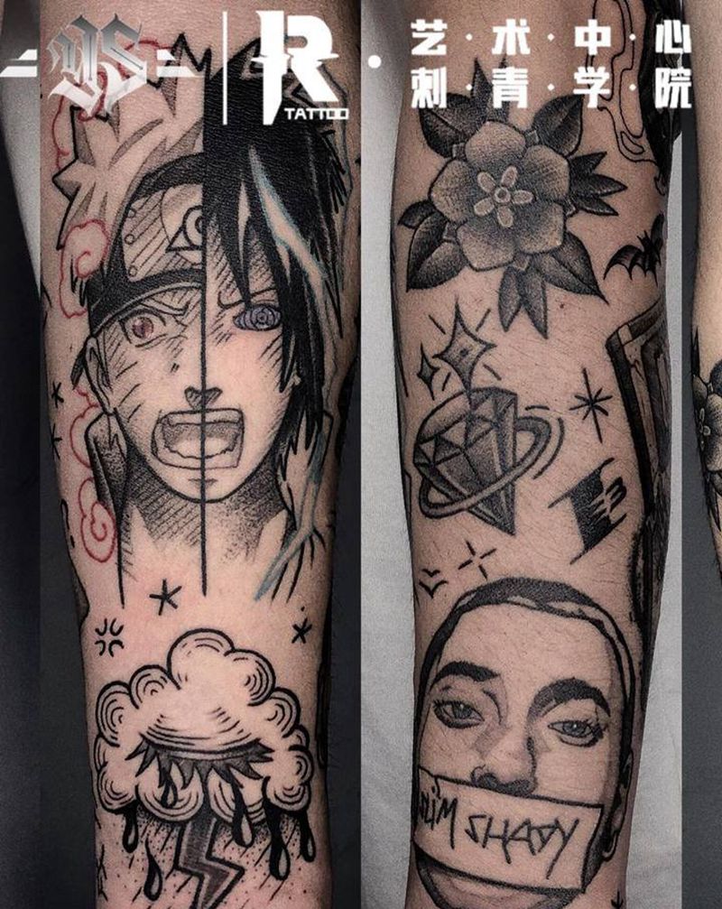 小臂拼接纹身图片_手臂Old School纹身图案