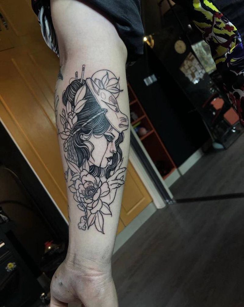 艺伎纹身图片_手臂New School纹身图案