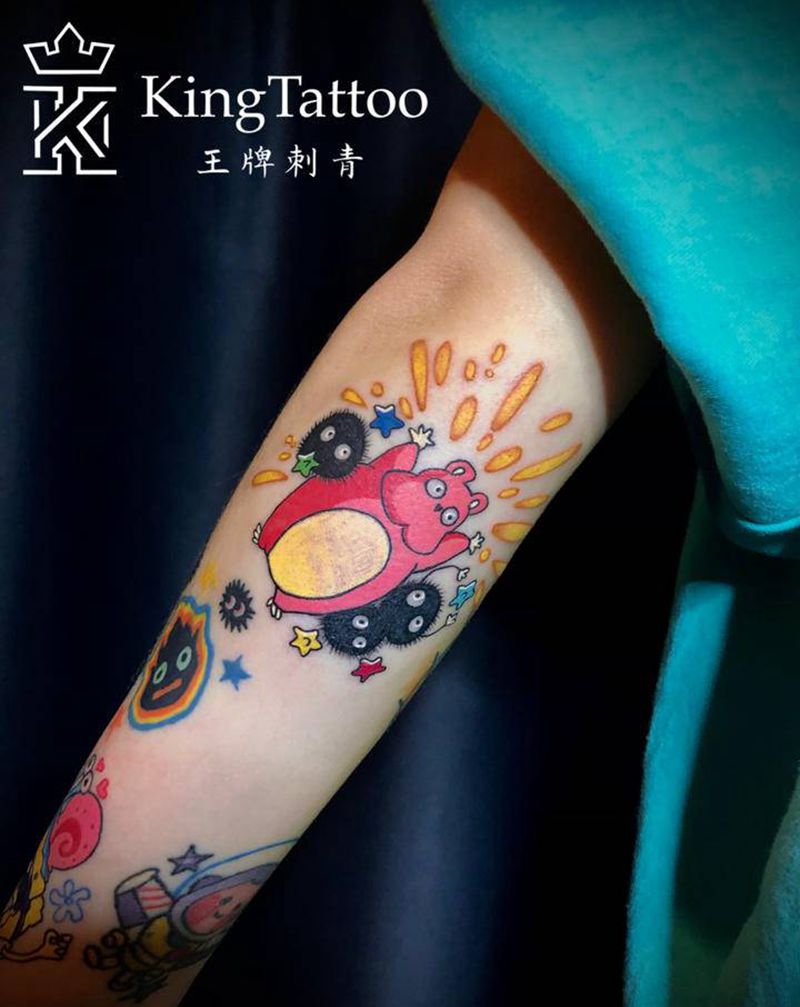 女生花臂纹身图片_手臂手部New School水彩海绵宝宝卡通纹身图案