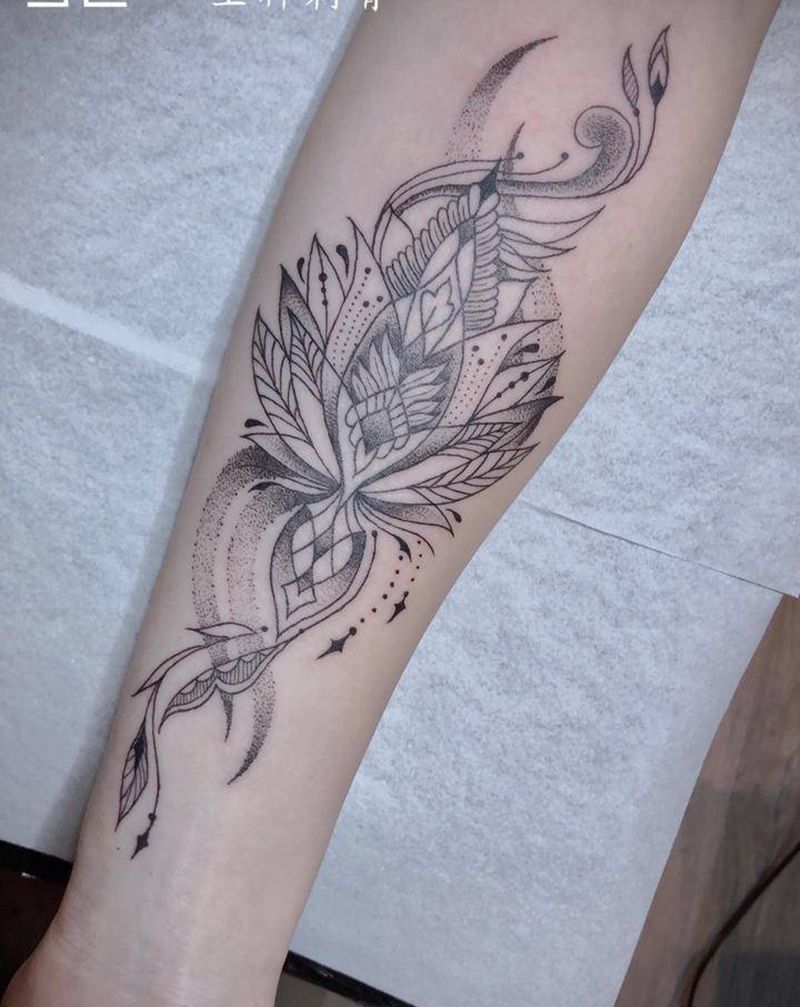 梵花小清新纹身图片_手臂手部点刺几何梵花纹身图案