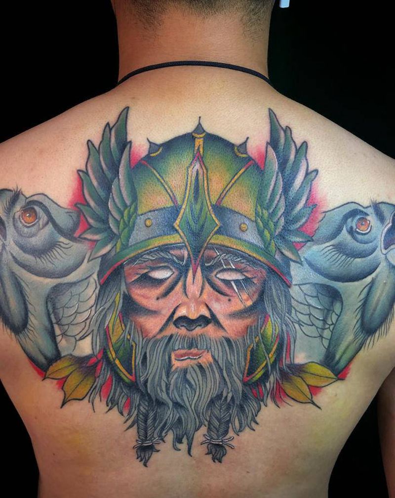 半背维京纹身图片_背部Old School纹身图案