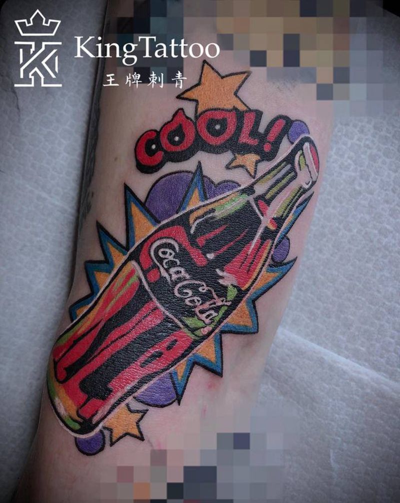 可乐瓶纹身图片_手臂New School水彩可乐纹身图案